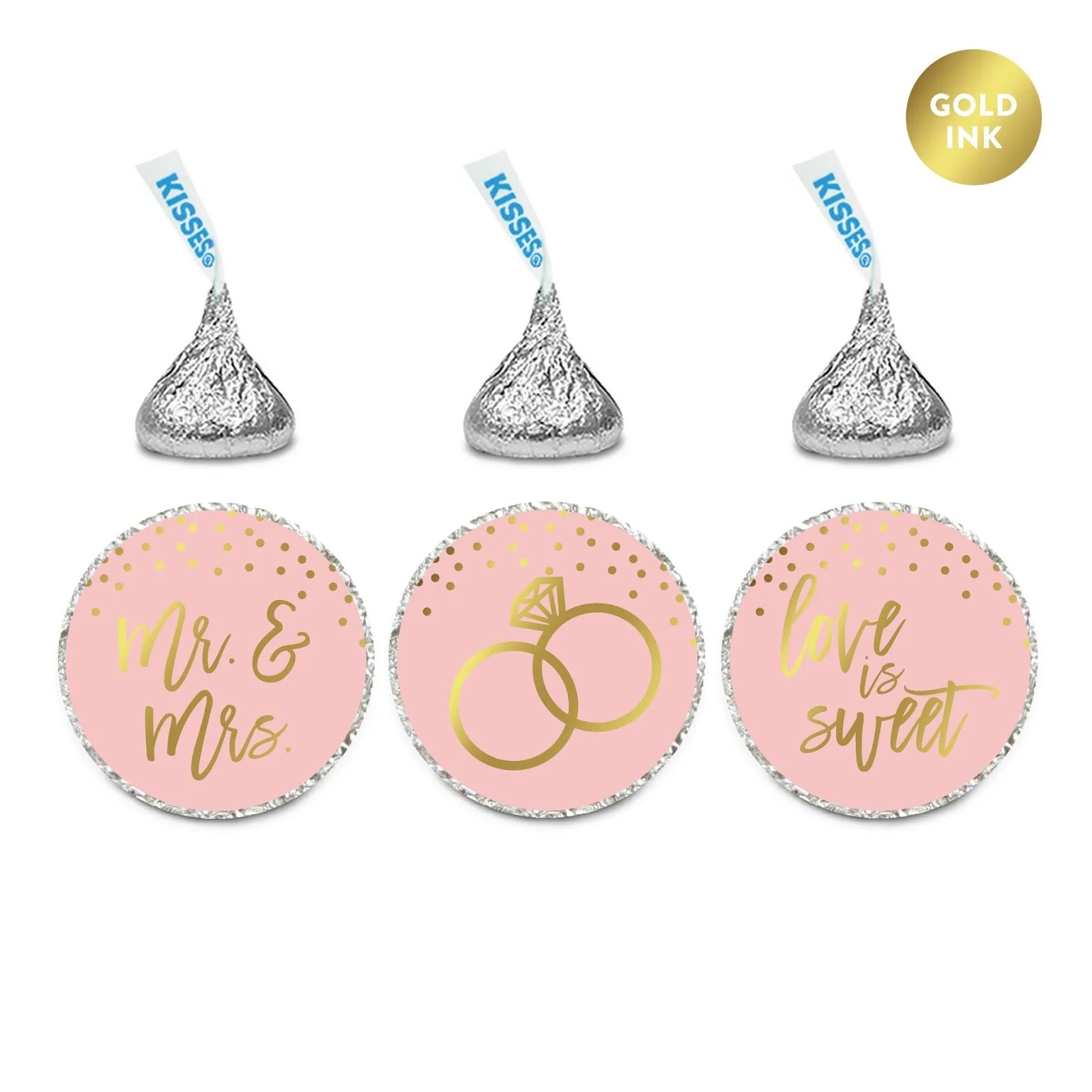 blush pink gold glitter print wedding hershey s kiss stickers 216 pack walmart com