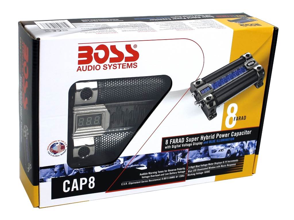 Boss Cap8 8 Farad Capacitor With Digital Voltage Meter Black Chrome Walmart Com Boss Cap8 8 Farad Capacitor With Digital Voltage Meter Black Chrome Walmart Com