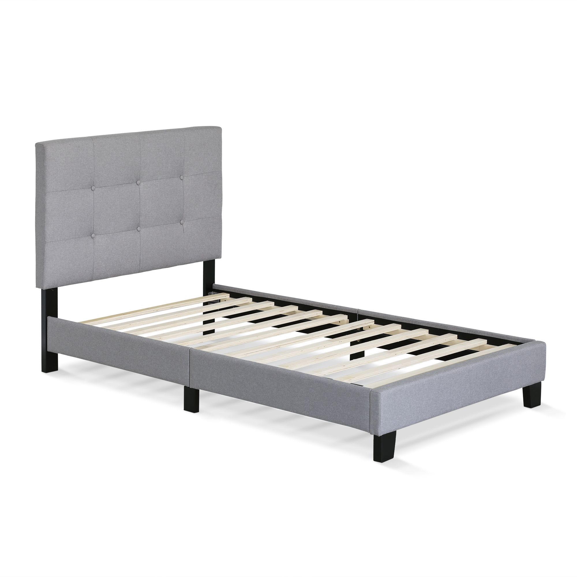 Furinno laval button tufted bed frame, 12pc slat style, glacier, twin
