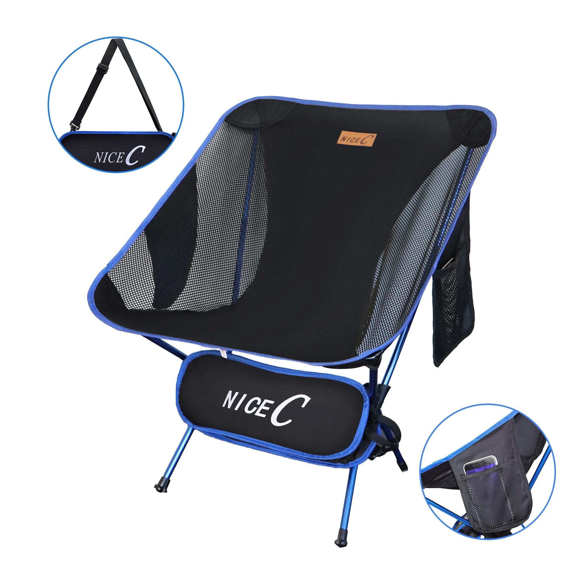 Nicec ultralight portable folding camping backpacking chair with 2