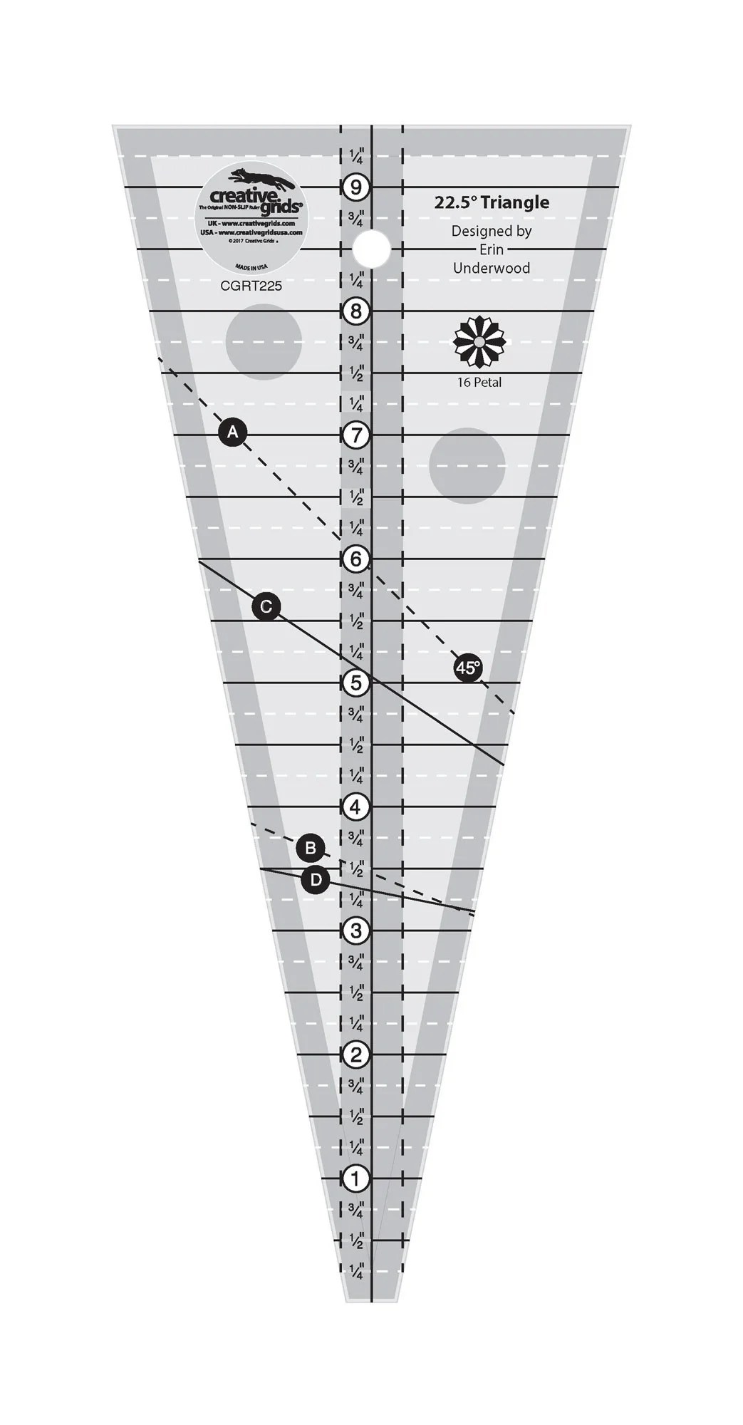 creative grids 22 1 2 degree triangle quilt ruler walmart com