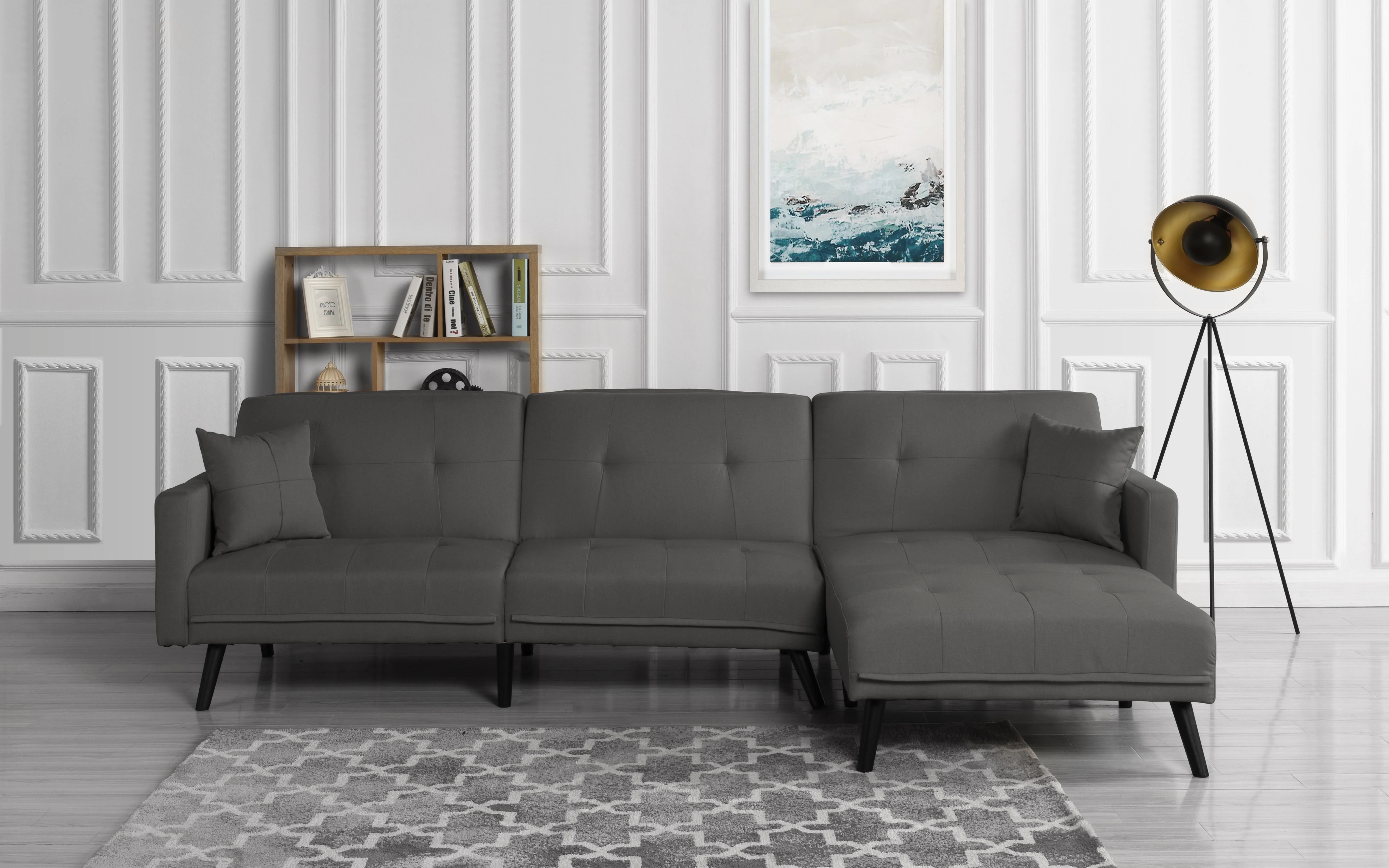 Modern mid century linen sofa sleeper futon sofa, living room l shape