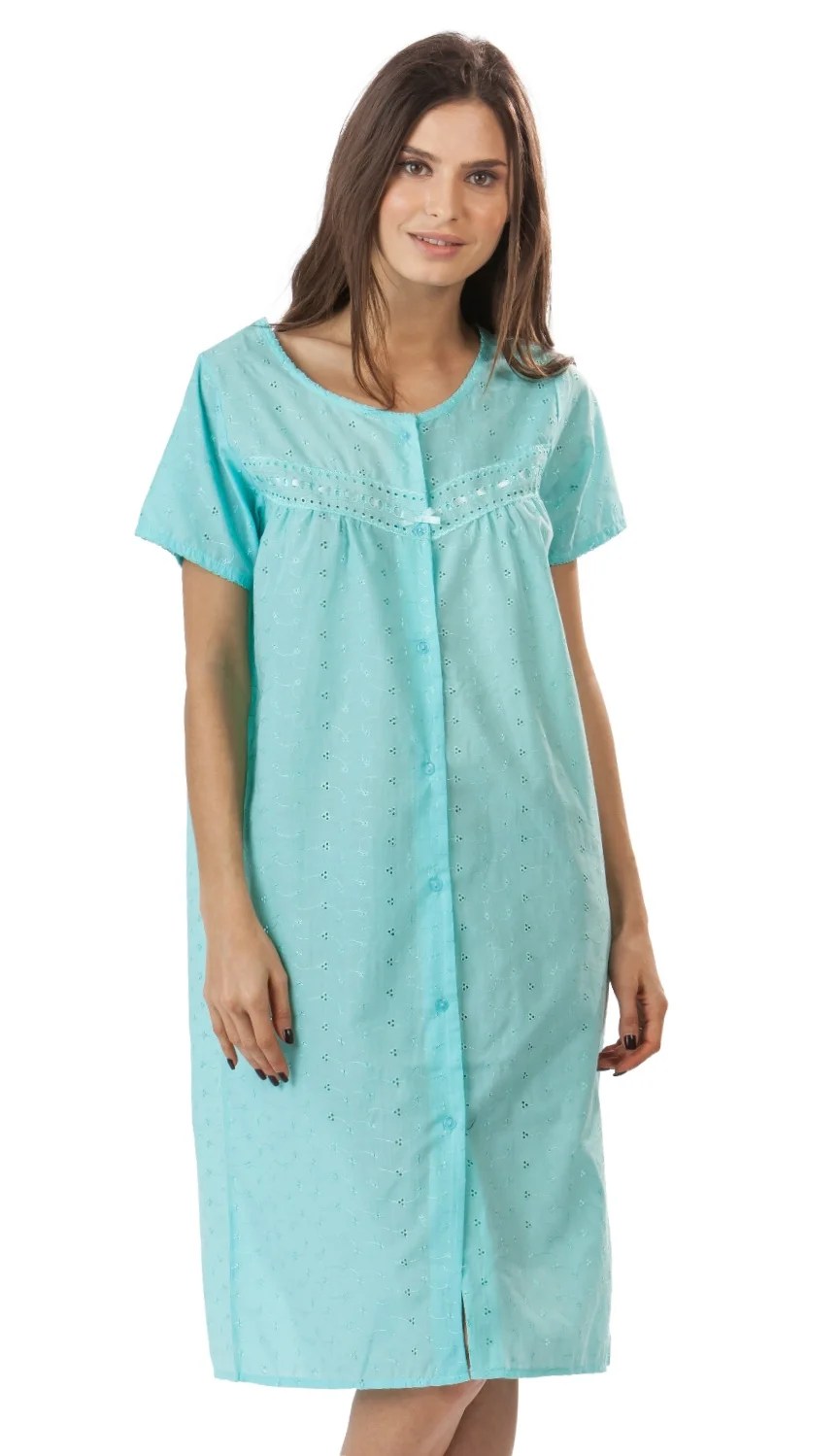 Casual nights women's short sleeve eyelet embroidered house dress