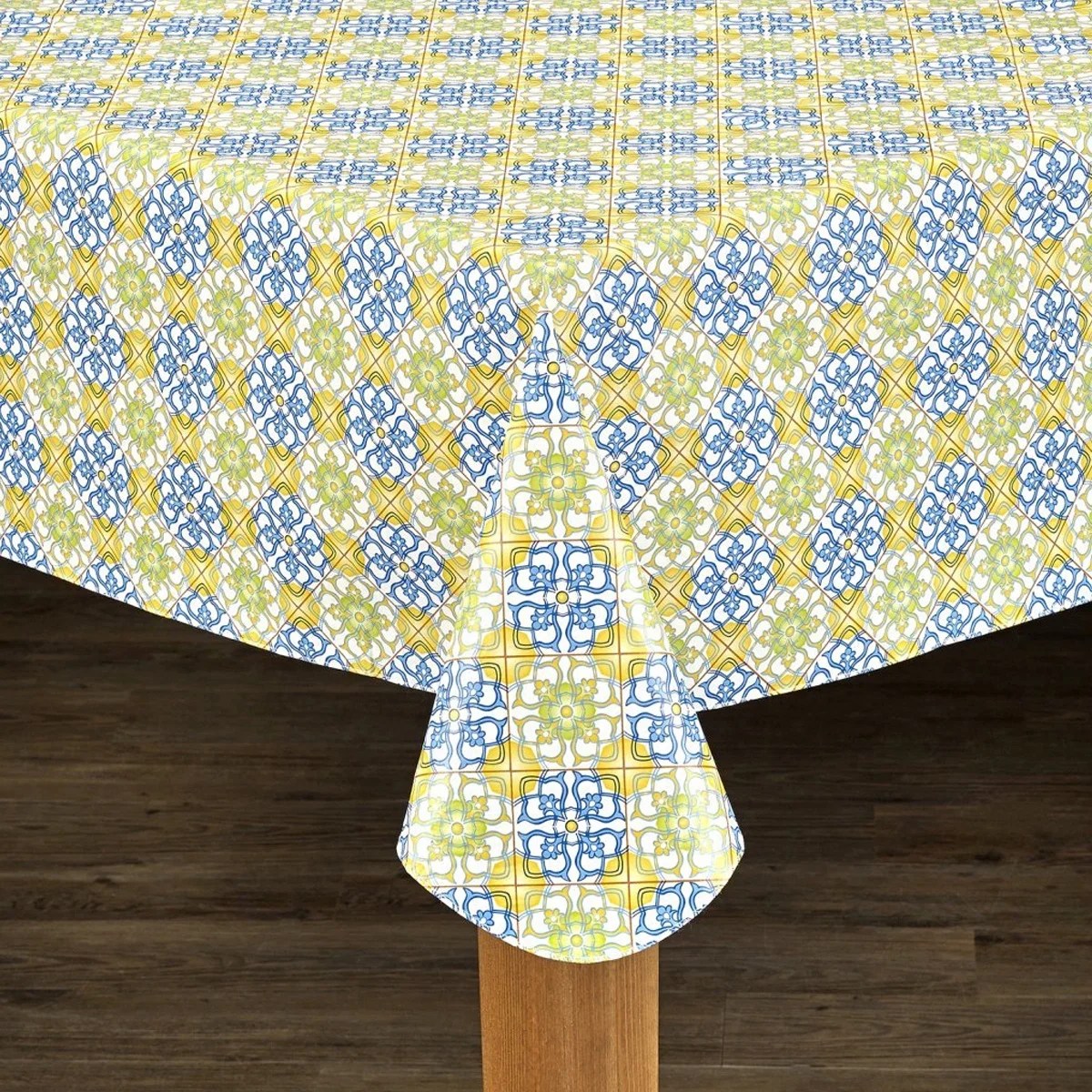lintex home mosaic print heavyweight vinyl tablecloth with