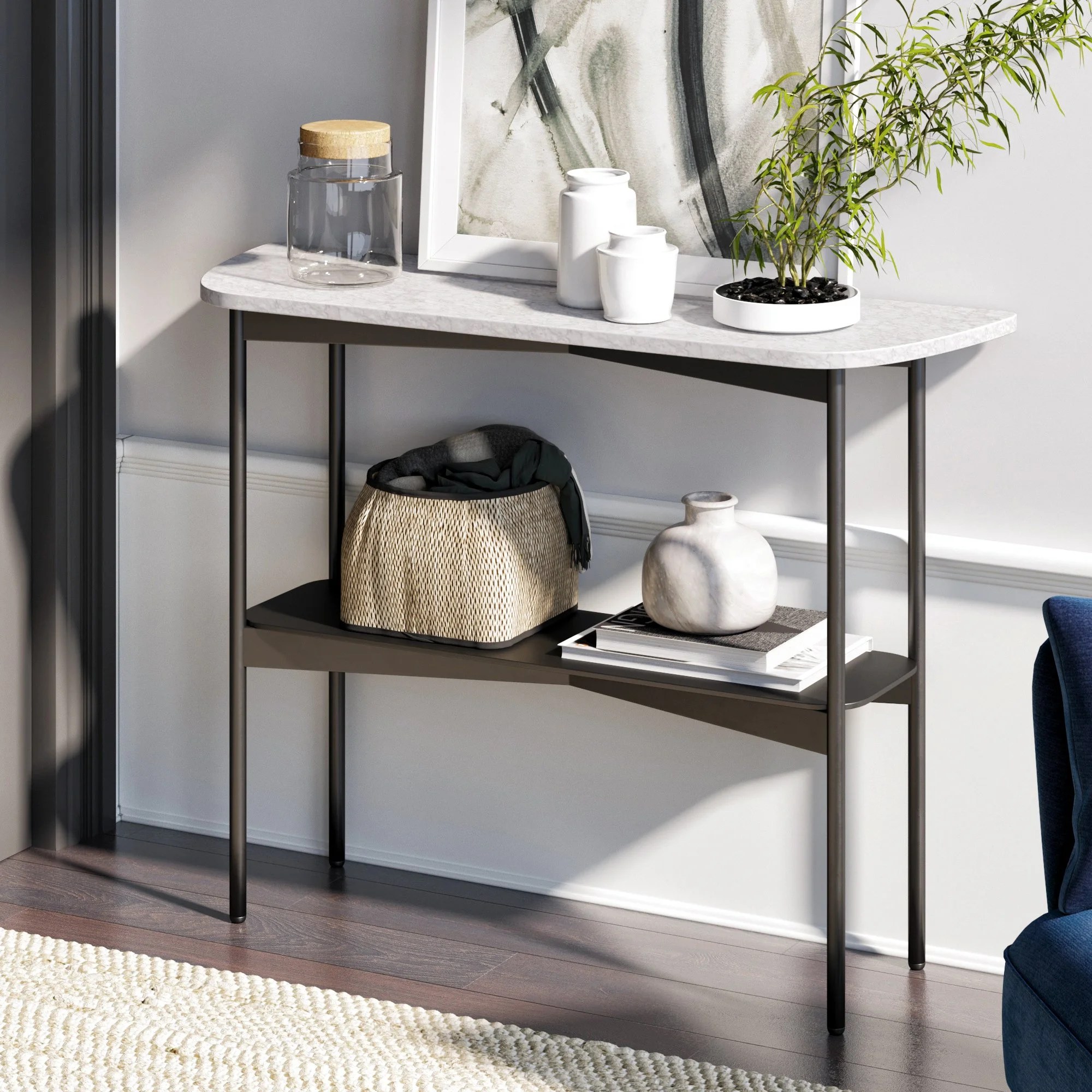 We round up photos and shopping information of the best console tables. Nathan James Jasmine White Faux Marble Modern with Narrow