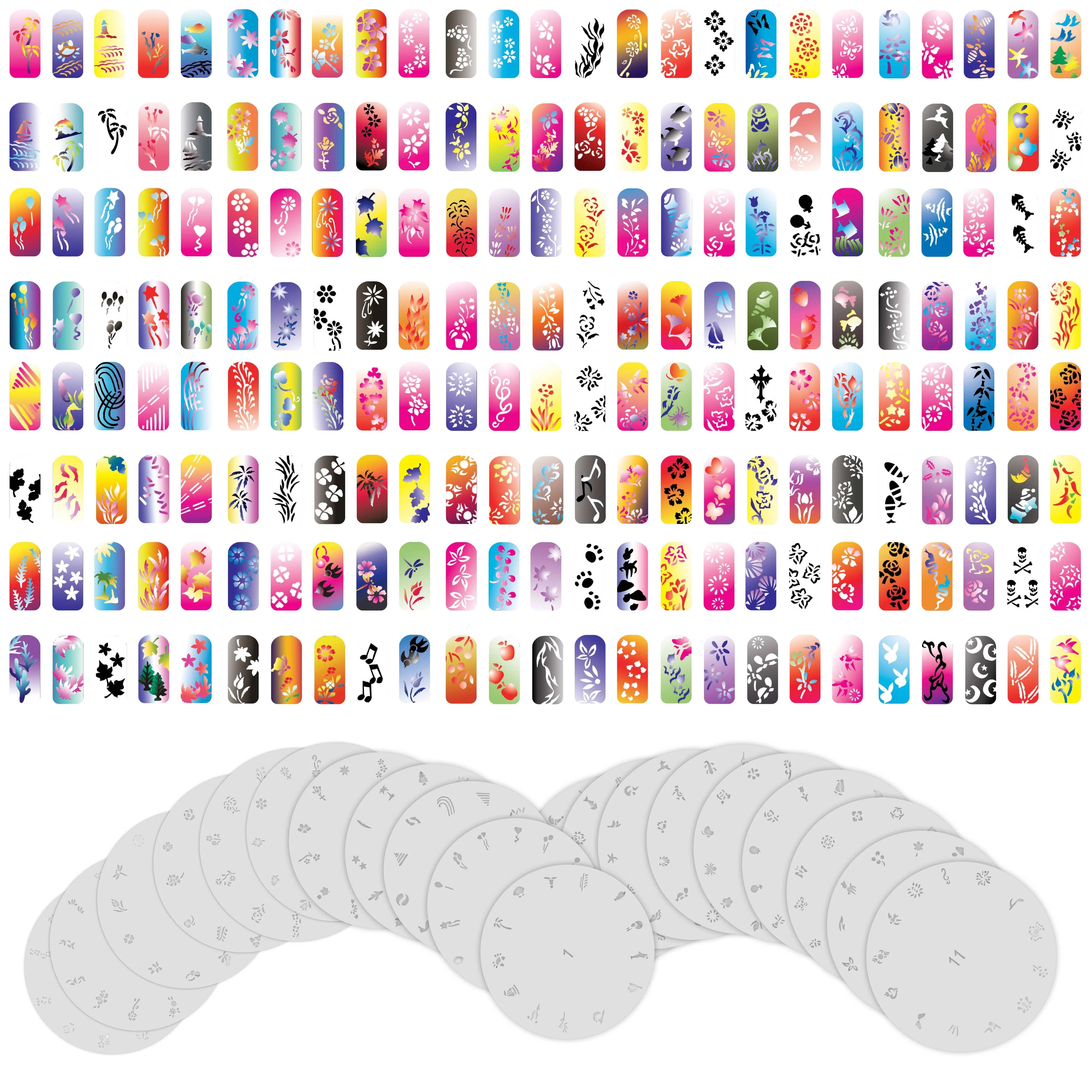 custom body art airbrush nail stencils design series set 1 includes 20 individual nail templates with 13 designs walmart com