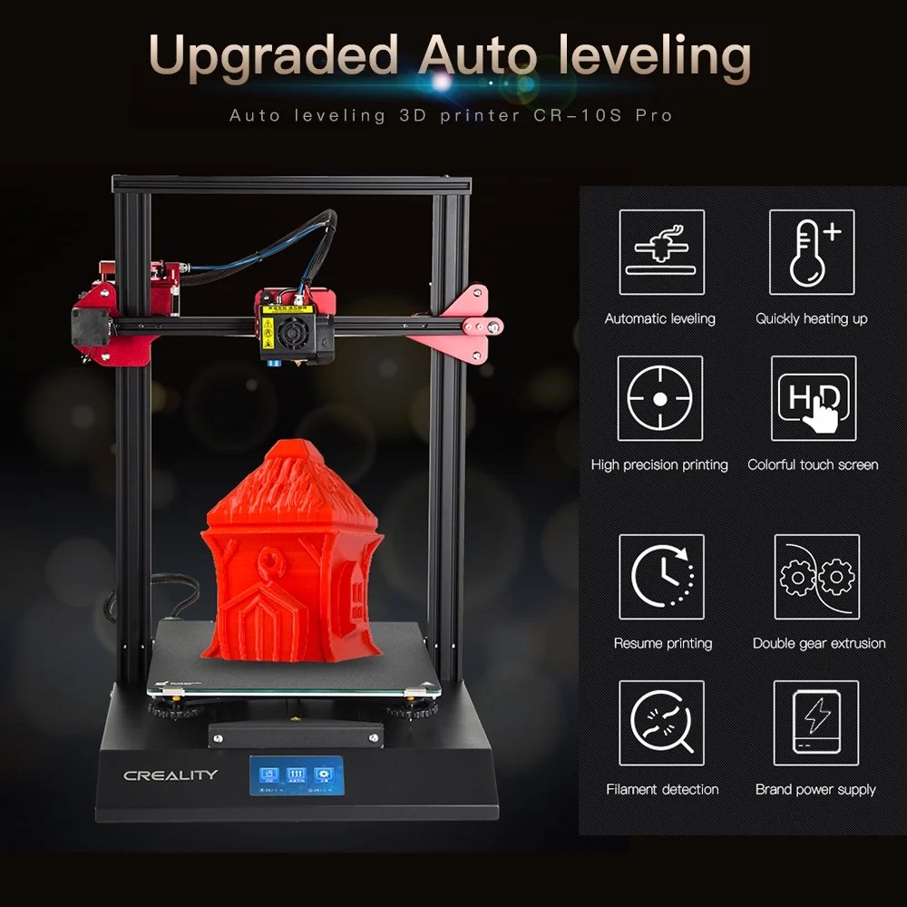 Creality Cr 10s Pro Upgraded 3d Printer Diy Self Assembly Kit Color Lcd Touchscreen 300x300x400mm Black Walmart Com