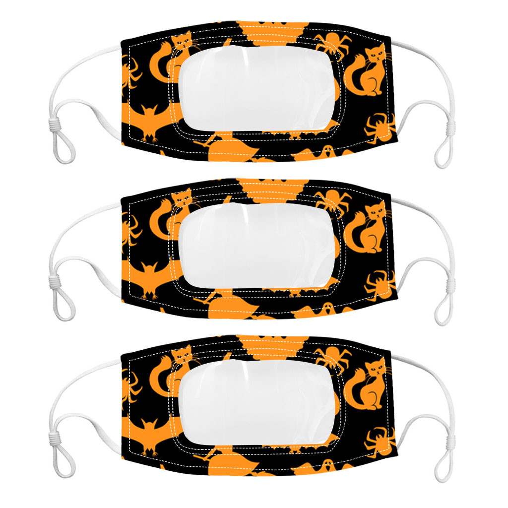 3pc halloween print face mask with clear vinyl mouth
