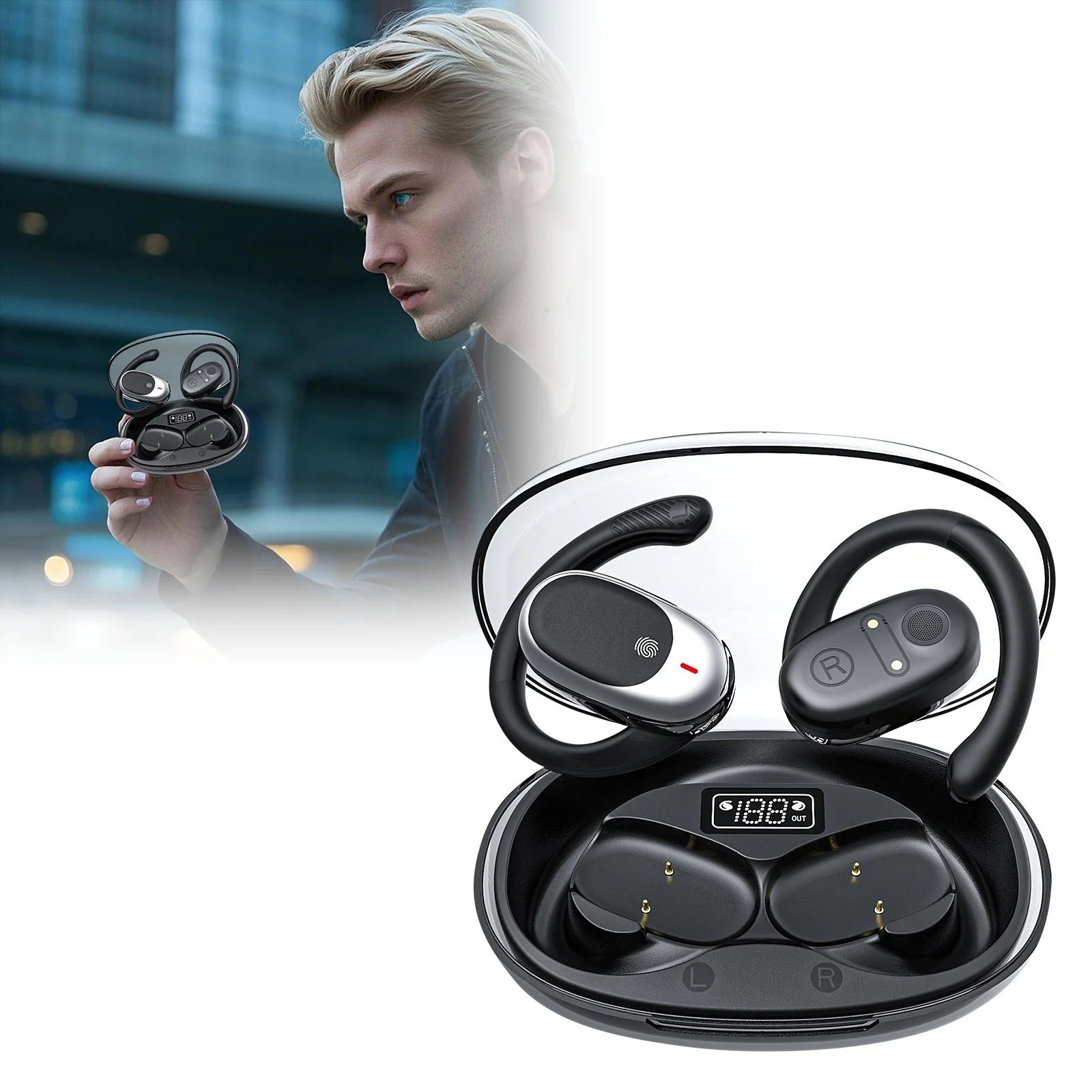 Headset transparent digital display binaural non in ear air conduction ai smart translation