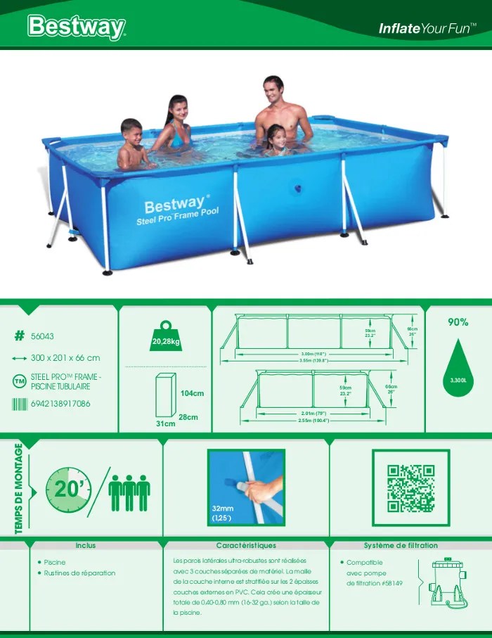 Piscine Ovale Tubulaire 3 X 2 M Bestway Quartz Grise Avec Pompe Piscine Hors Sol