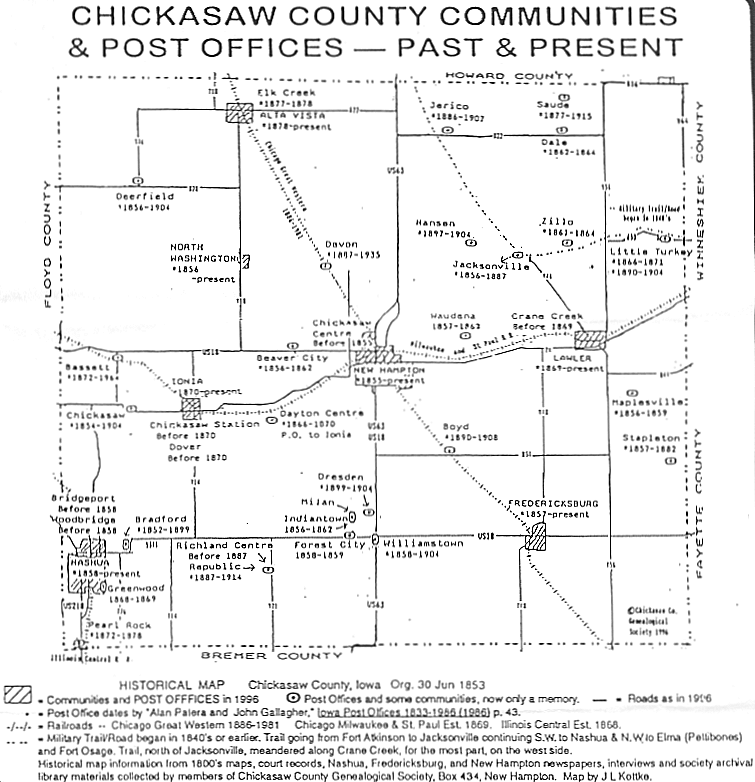 Chickasaw County IAGenWeb Map Index Cities Po 