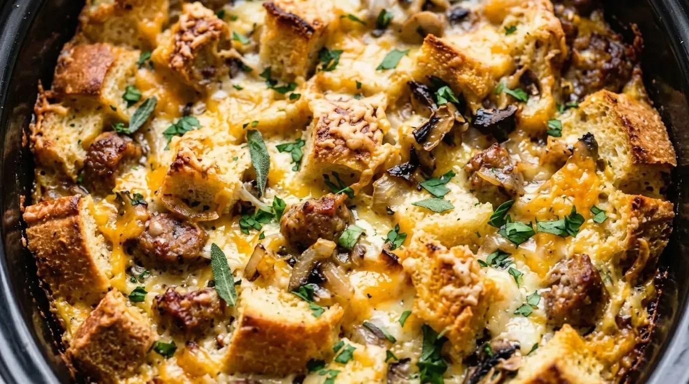Slow Cooker Savory Bread Pudding