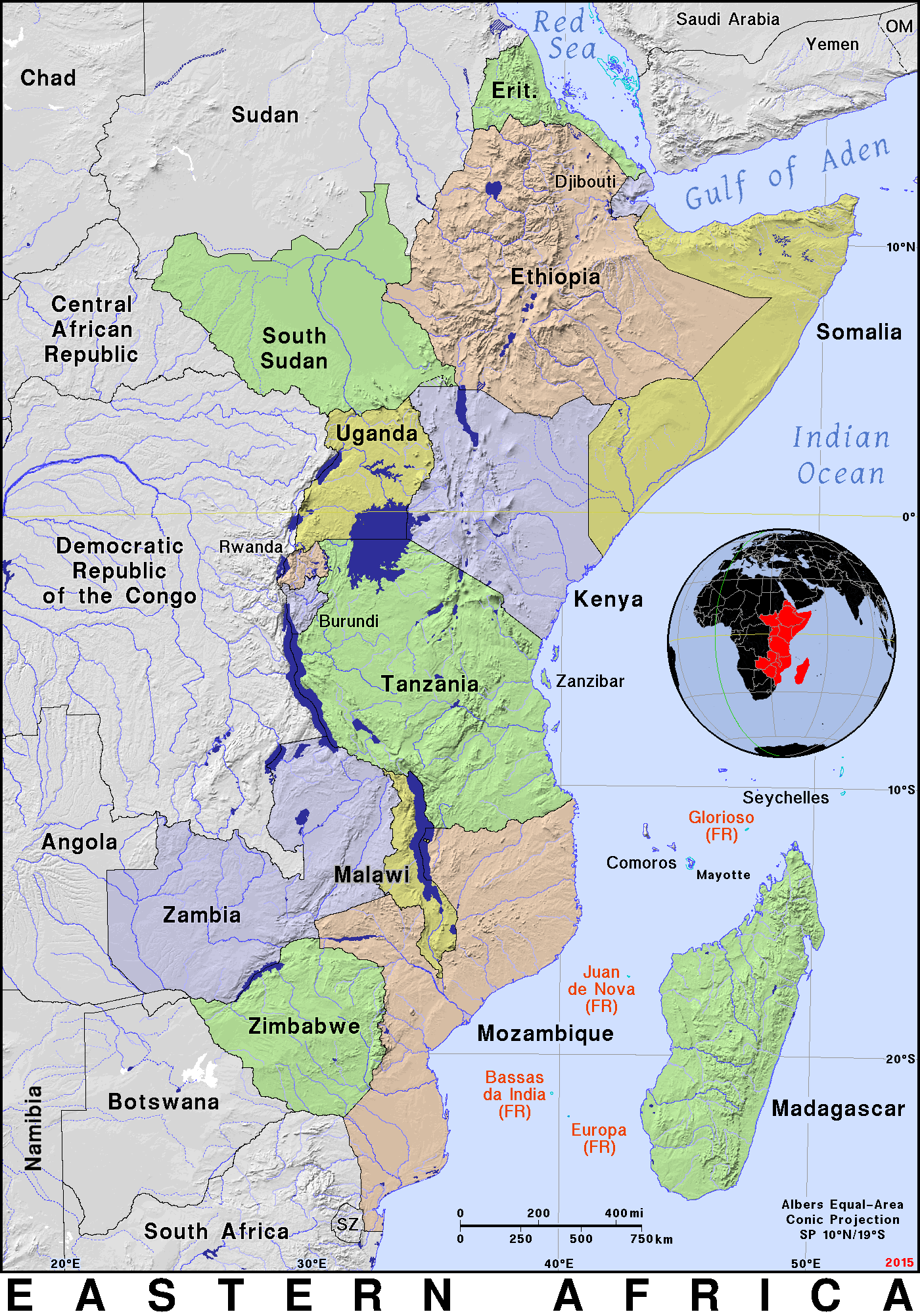 East Africa Physical Map Eafrblu 