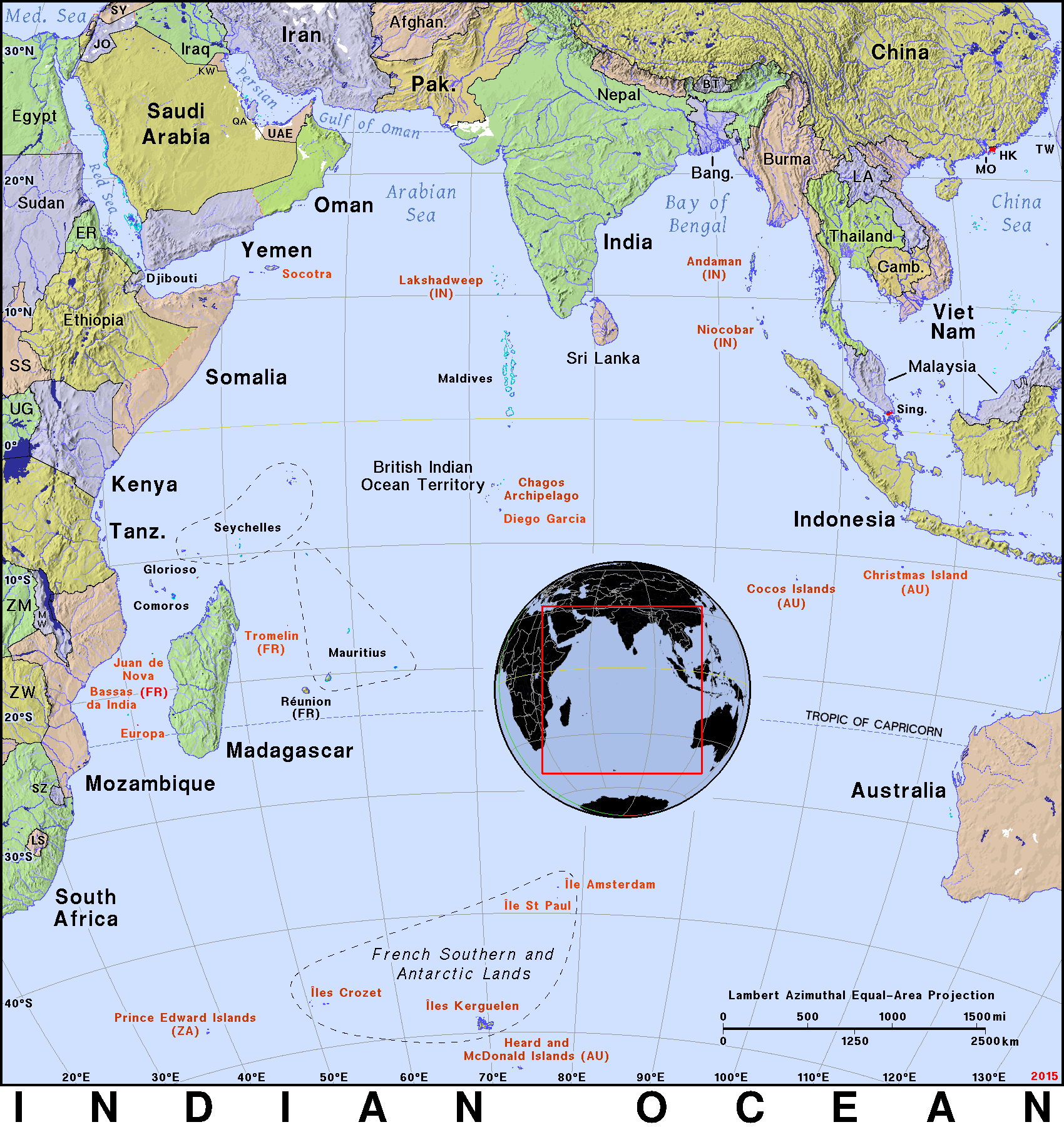 Indian Ocean On World Map Inocblu 
