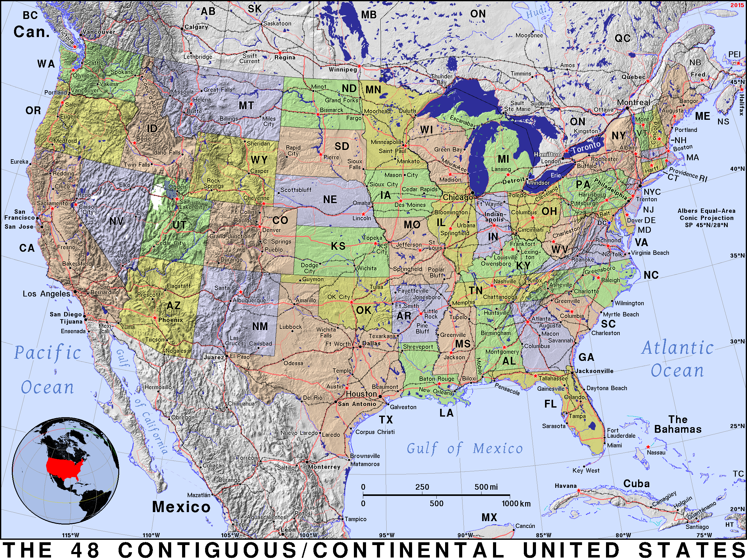 Continental United States Public Domain Maps By PAT The Free Open Us48blu 