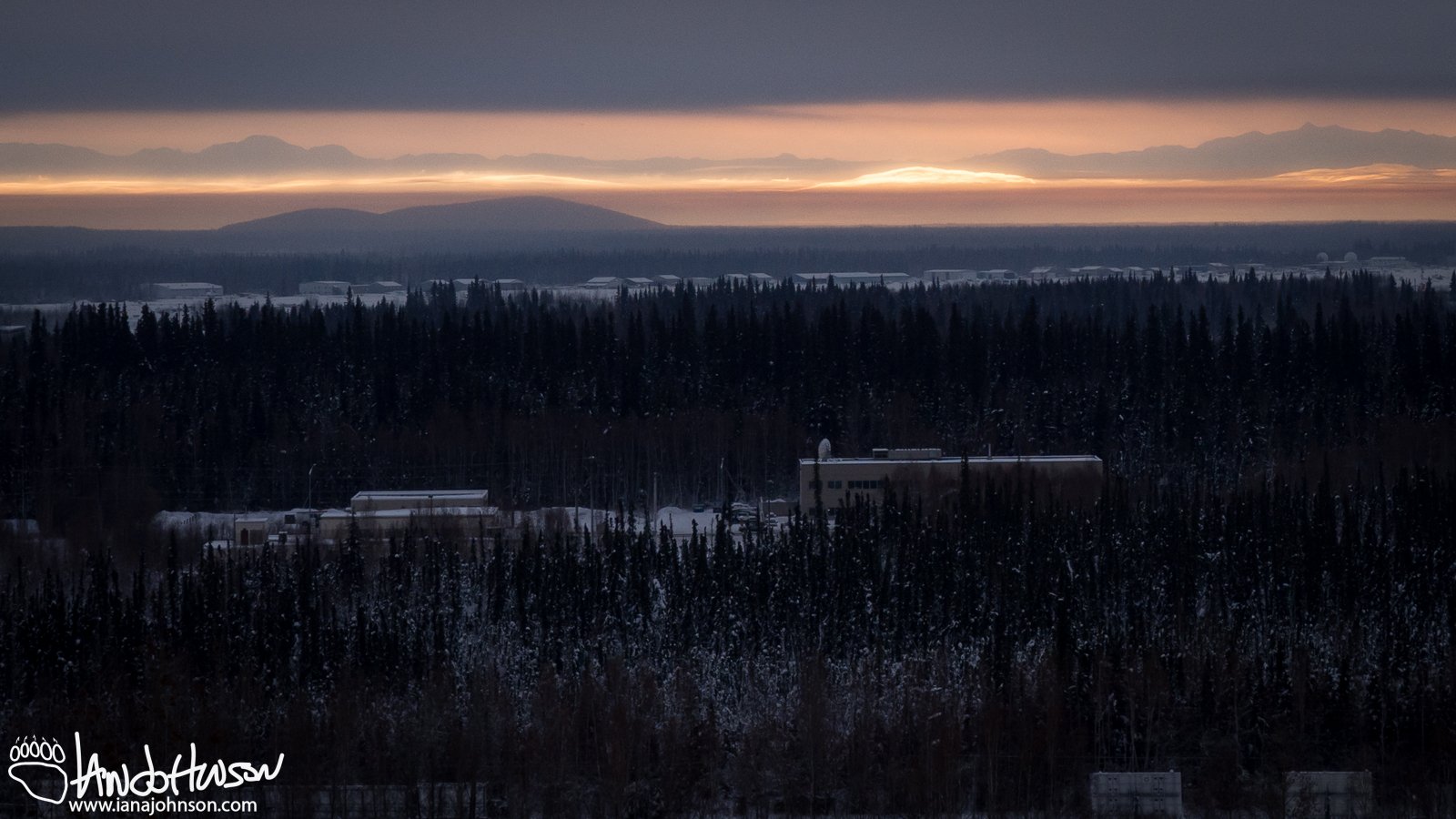 January 12th : In front of the Alaska Range the sun broke through the clouds and illuminated the foreground like Zeus had returned to Olympus