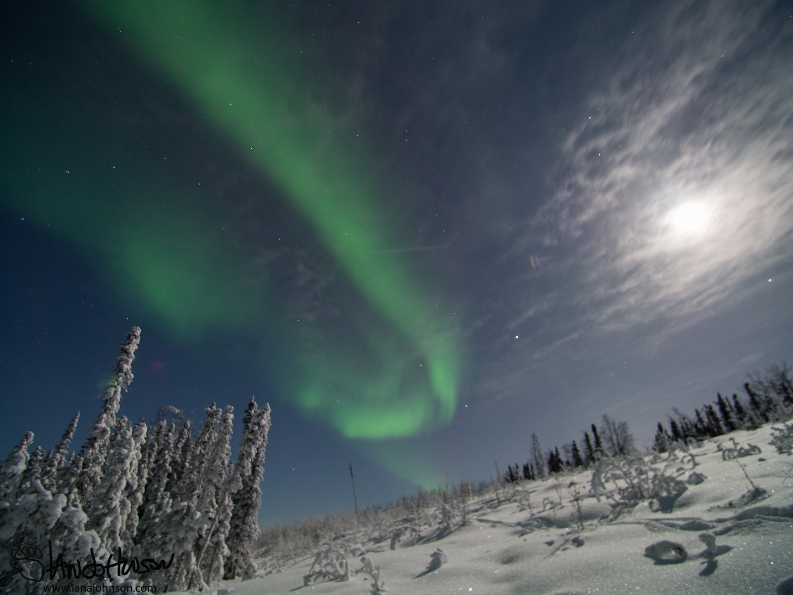 Competing with the nearly full moon for some auroras!