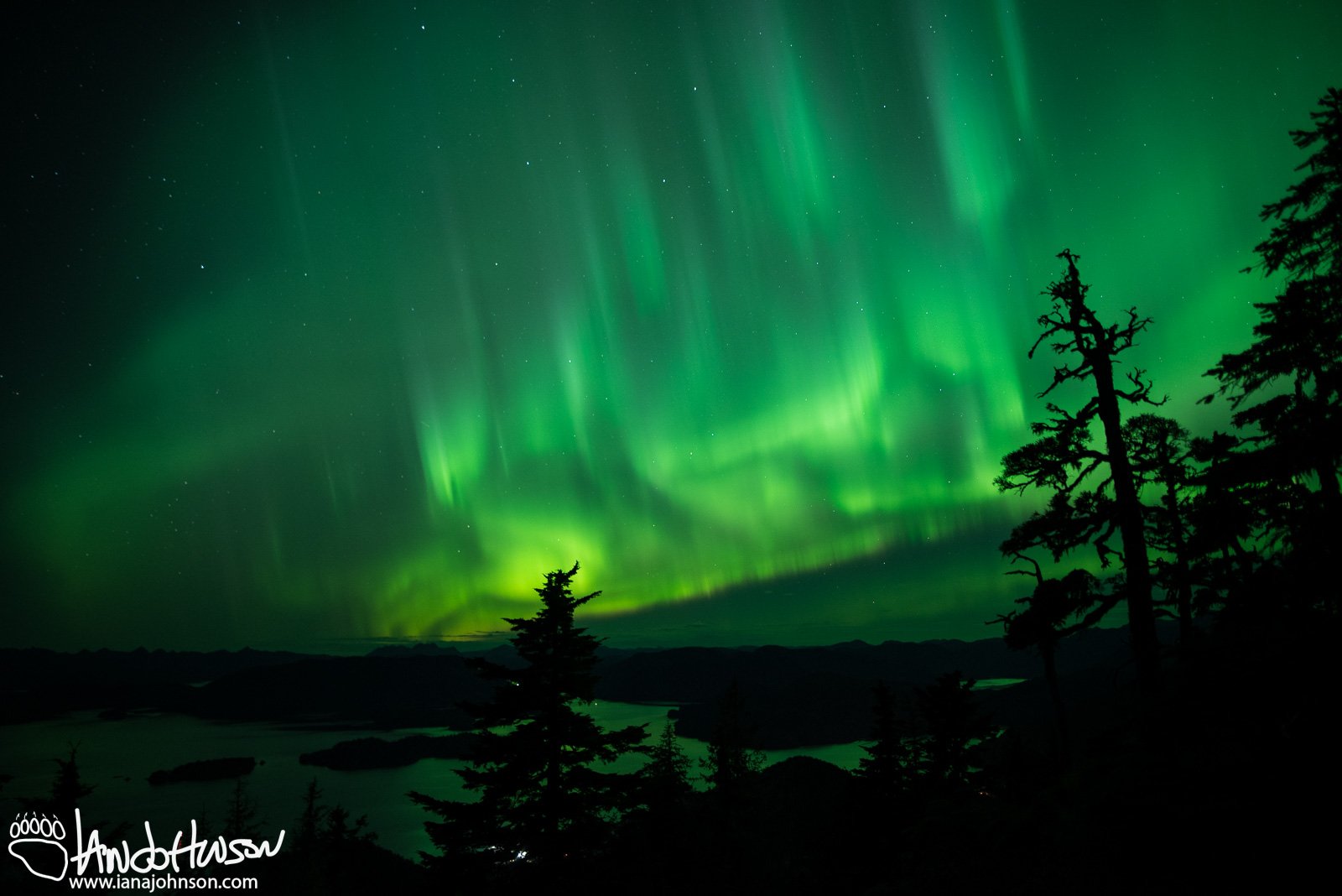 Aurora Borealis, Sitka Alaska, Harbor Mountain, Green Aurora, Purple Aurora, Ocean, Mountains