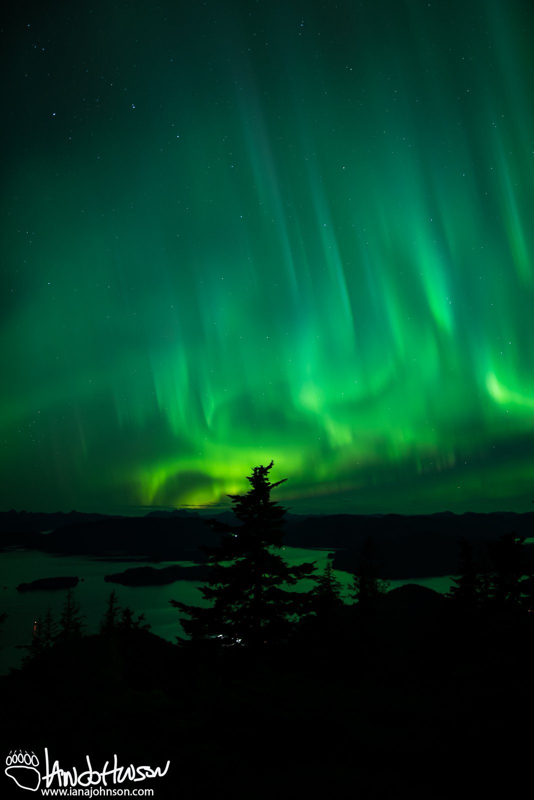 Aurora Borealis, Sitka Alaska, Harbor Mountain, Green Aurora, Purple Aurora, Ocean, Mountains