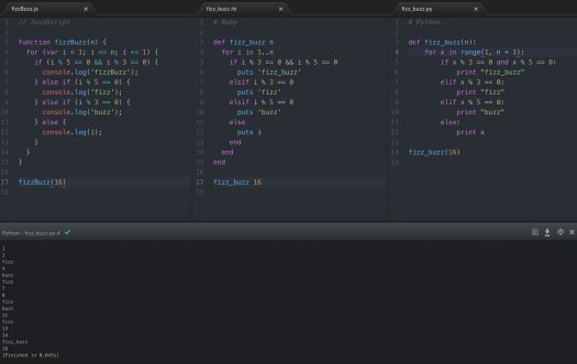 FizzBuzz written in Python, Ruby and JavaScript