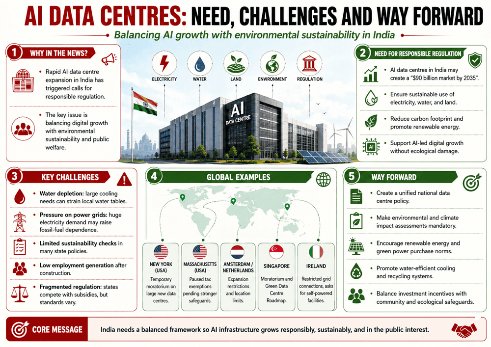 AI data centres in India showing need, challenges, global regulations, and way forward for sustainable digital infrastructure