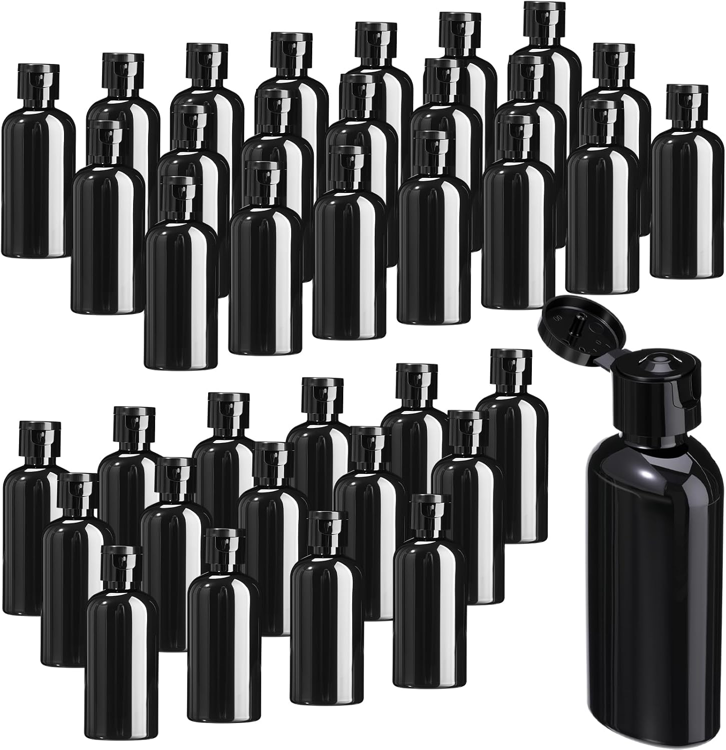 Skintova 36 Pcs 2 oz Black Travel Squeeze Bottles with Lids, 15.68 ounces