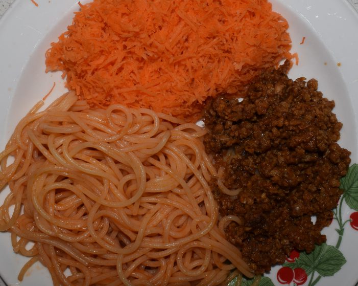 Spagetti med soyafärs.