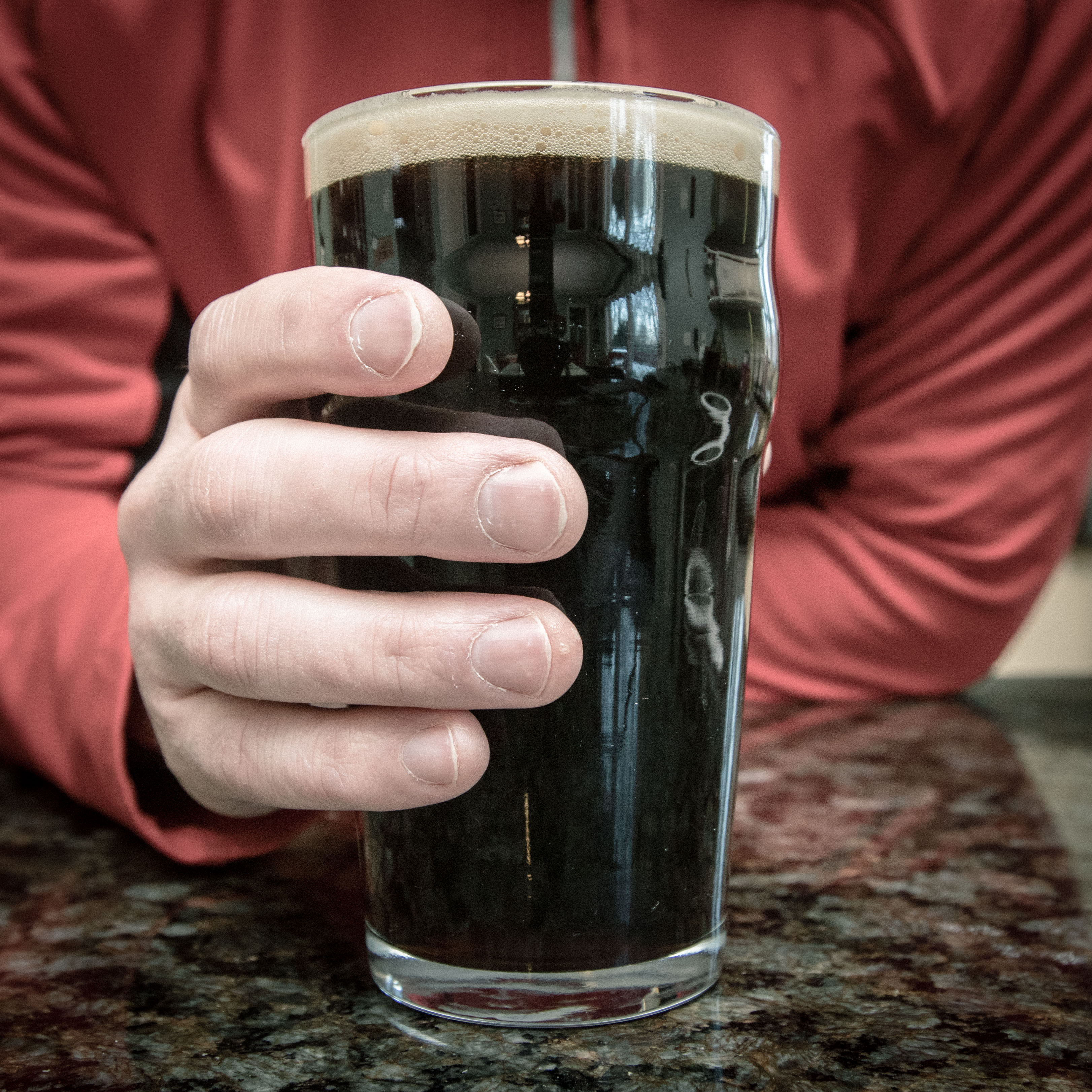 Home brewed English Porter in a nonic pint glass