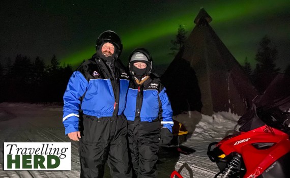 Chasing the Northern Lights by snowmobile