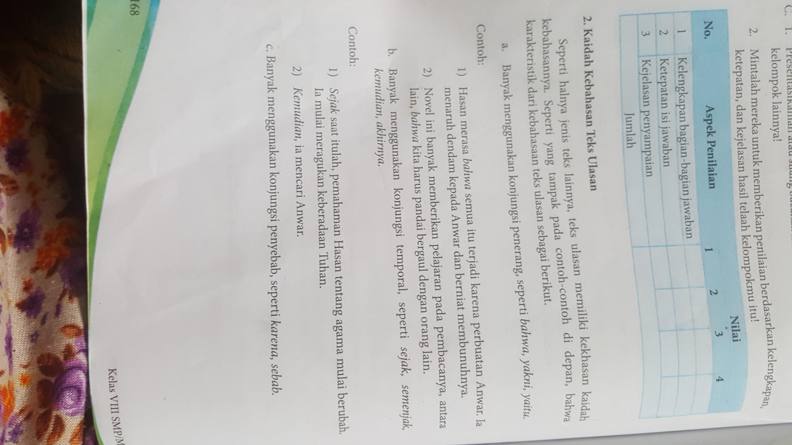dalam pembelajaran teks ulasan, unsur kebahasaan yang perlu dipelajari sebagai ciri kebahasaan dalam teks tersebut adalah preposisi, verba, adjektiva, dan pronomina. Contoh Kaidah Kebahasaan Teks Ulasan Brainly Co Id