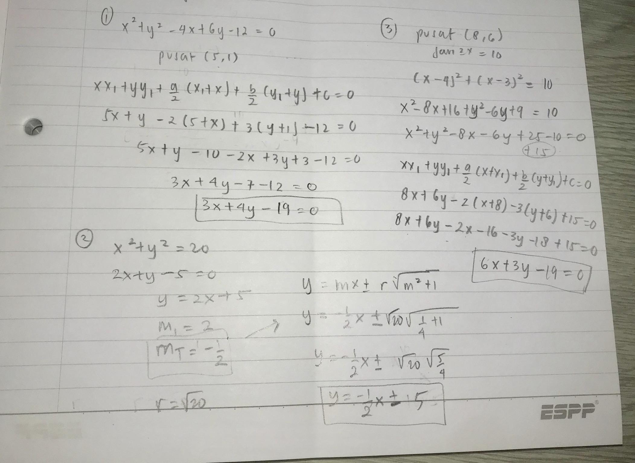 1) Tentukan persamaan garis singgung pada lingkaran X²+y²-4X+6y-12=0 di  (5,1) 2) tentukan persamaan - Brainly.co.id