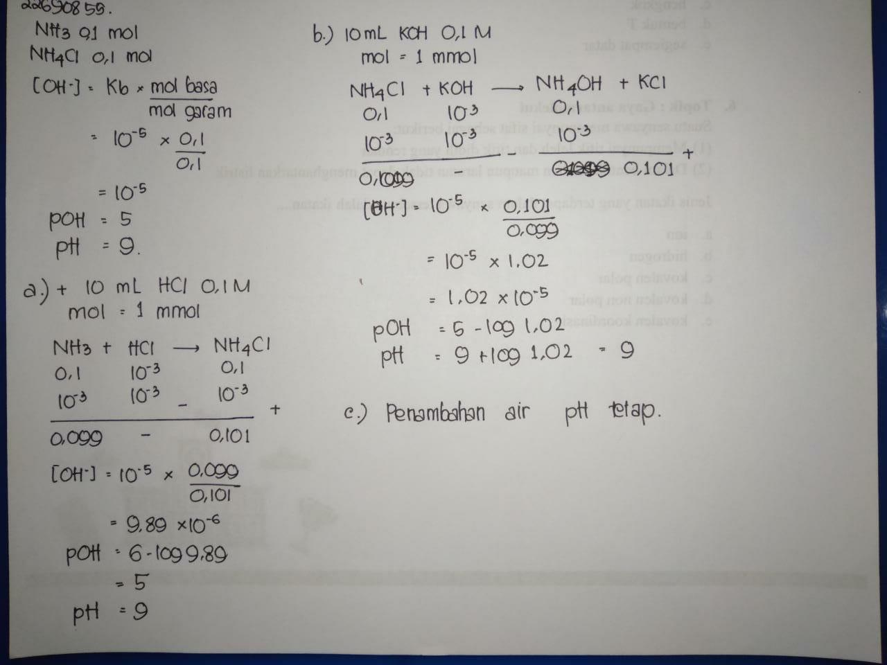 tentukan pH 1 L larutan penyangga yang mengandung 0,1 mol NH3 dan 0,1 mol NH4Cl dan tentukan pula - Brainly.co.id