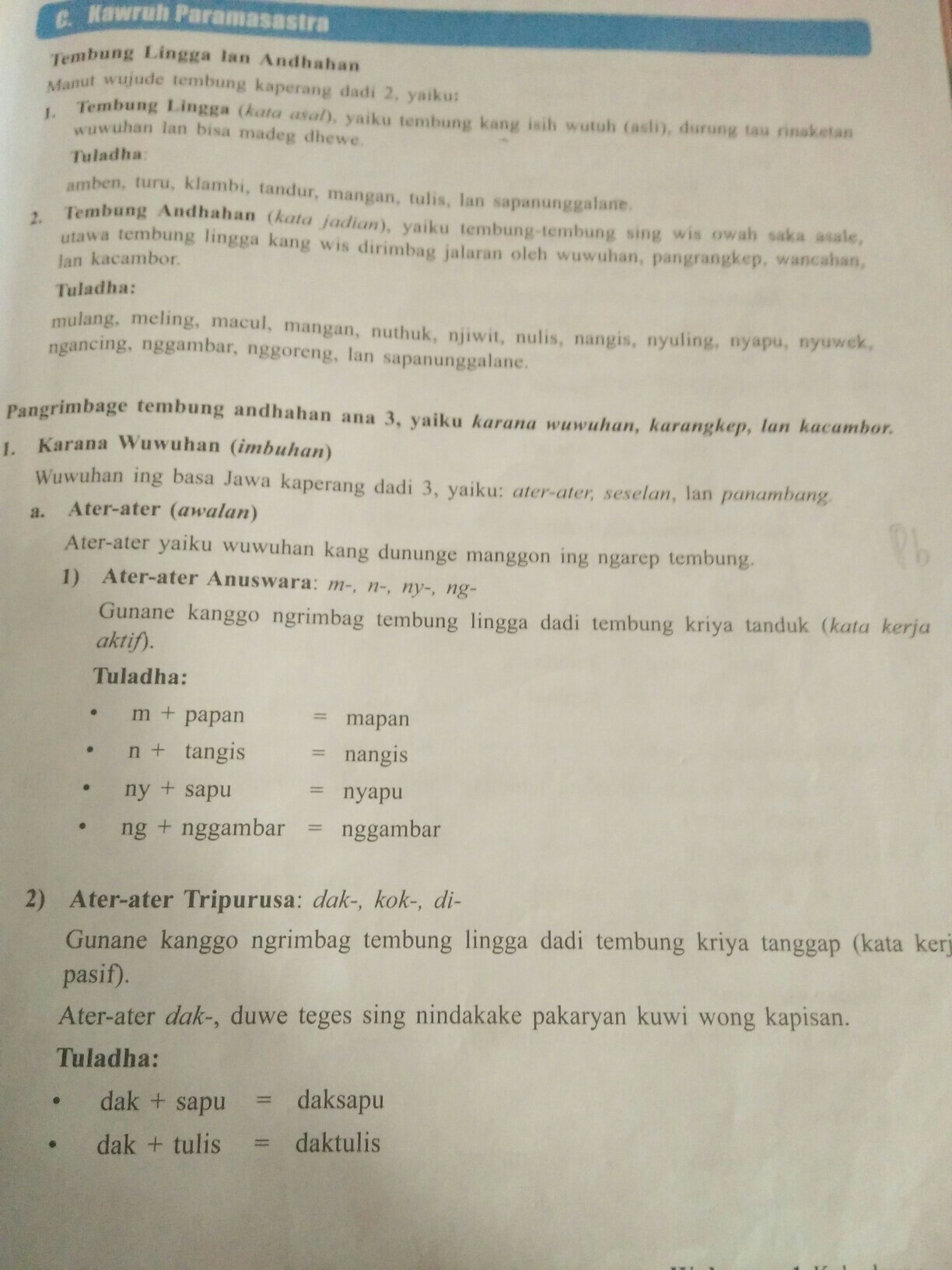 Help Me Please Bahasa Jawa Kelas 4 Sdsoal Ada Di Gambarngawur Dan Copas Akan Di Report 10 Poin Brainly Co Id Ater-ater tripurusa iku kosokbalene ater-ater anuswara.