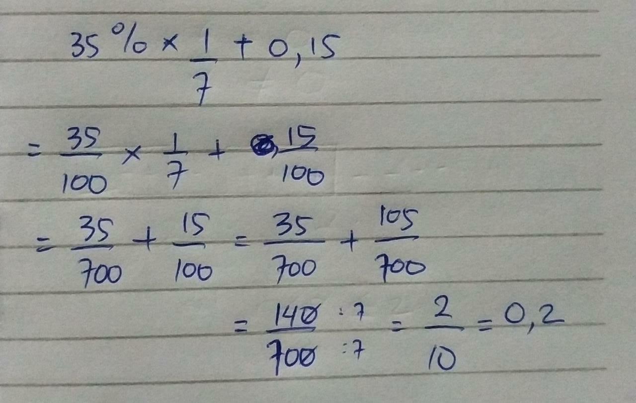 35% × 1/7 + 0,15= tolong memakai cara​ - Brainly.co.id