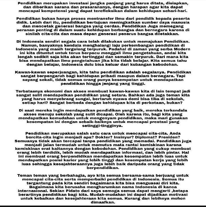 Kita dapat berkumpul disini untuk menghadiri acara pameran pendidikan. Tuliskan Kesimpulan Dari Isi Teks Pidato Tersebut Brainly Co Id