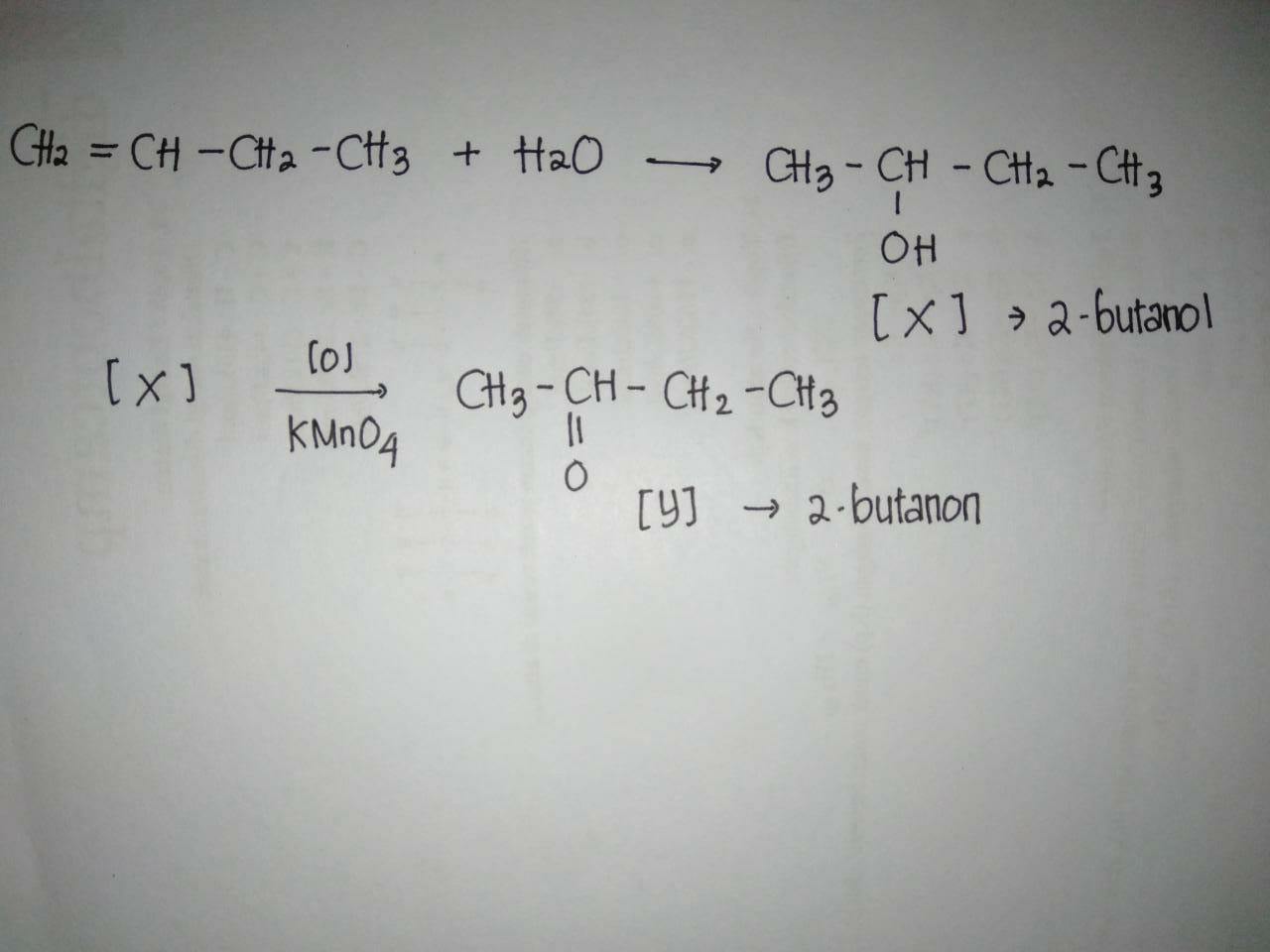 Senyawa 1-butena direaksikan dengan H2O mengalami reaksi adisi membentuk  senyawa X. Senyawa X - Brainly.co.id