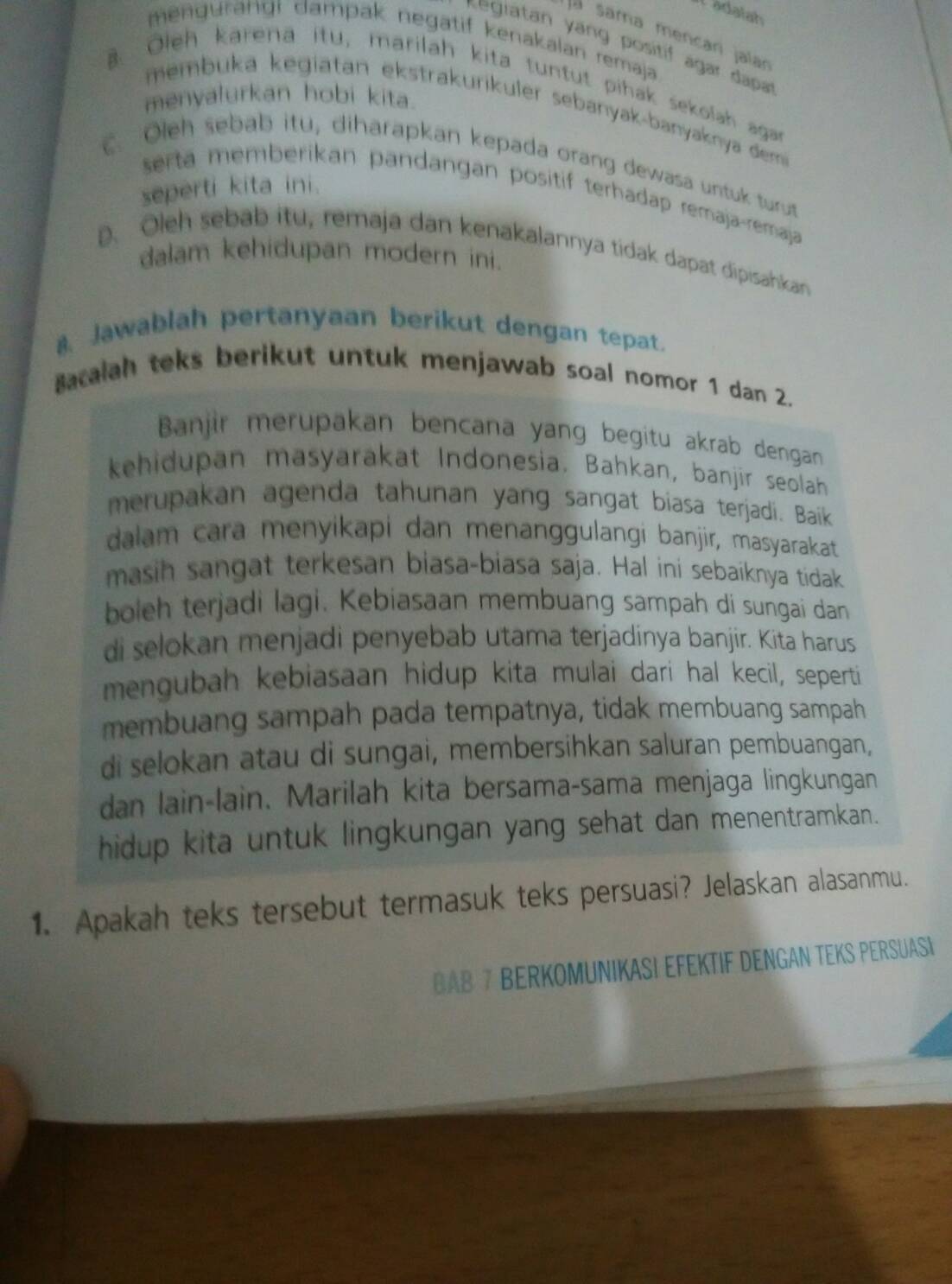 1 Apakah Teks Tersebut Termasuk Teks Persuasi Jelaskan Alasanmu 2 Identifikasilah Bagian Bagian Brainly Co Id Banjir merupakan kondisi yang terjadi pada suatu.