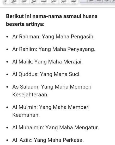 Sebutkan 10 Nama Nama Asmaul Husna Beserta Artinya Brainly Co Id 