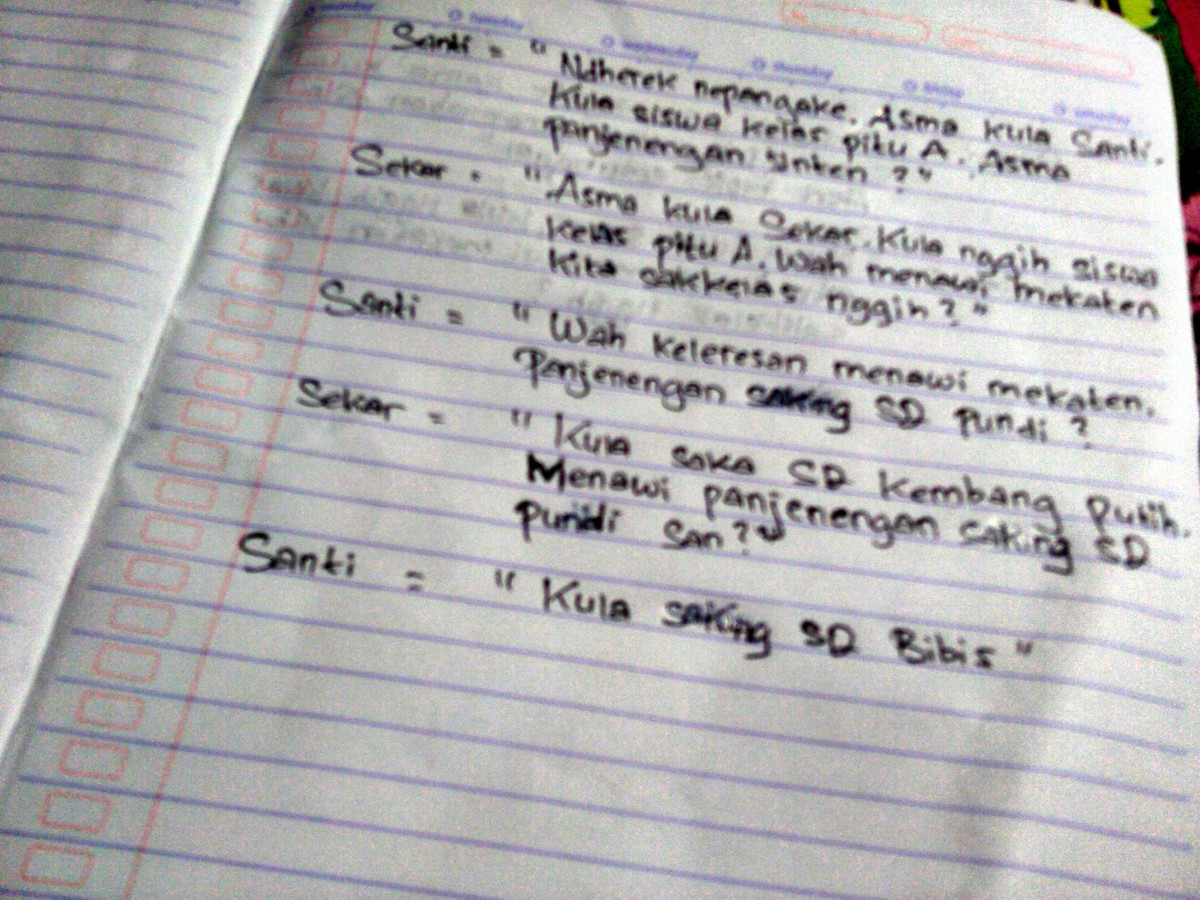 Tolong Buatkan Percakapan Dua Orang Antara Teman Sekolah Dalam Bahasa Jawa Krama Inggil Brainly Co Id Sesorah teman teman yang sedang mencari contoh teks drama bahasa jawa tema pendidikan di bawah ini merupakan salah satu contoh drama singkat yang dikemas menggunakan bahasa jawa krama ngoko alus.