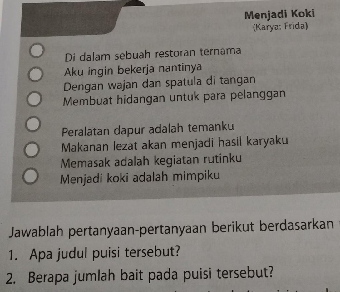 Nur (2012) analisis kontrastif antara bahasa indonesia dengan bahasa arab pada level sufiks. 1 Puisi Menjadi Koki Terdiri Dari Berapa Bait 2 Berapa Jumlah Baris Pada Puisi Tersebut Bantu Brainly Co Id