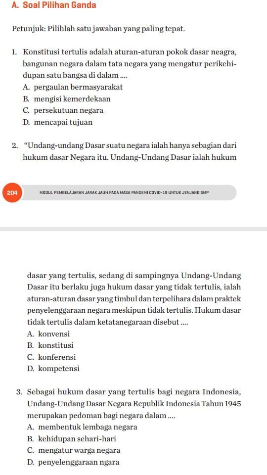 Soal PKN Kelas 7 Pilihan Ganda - Brainly.co.id