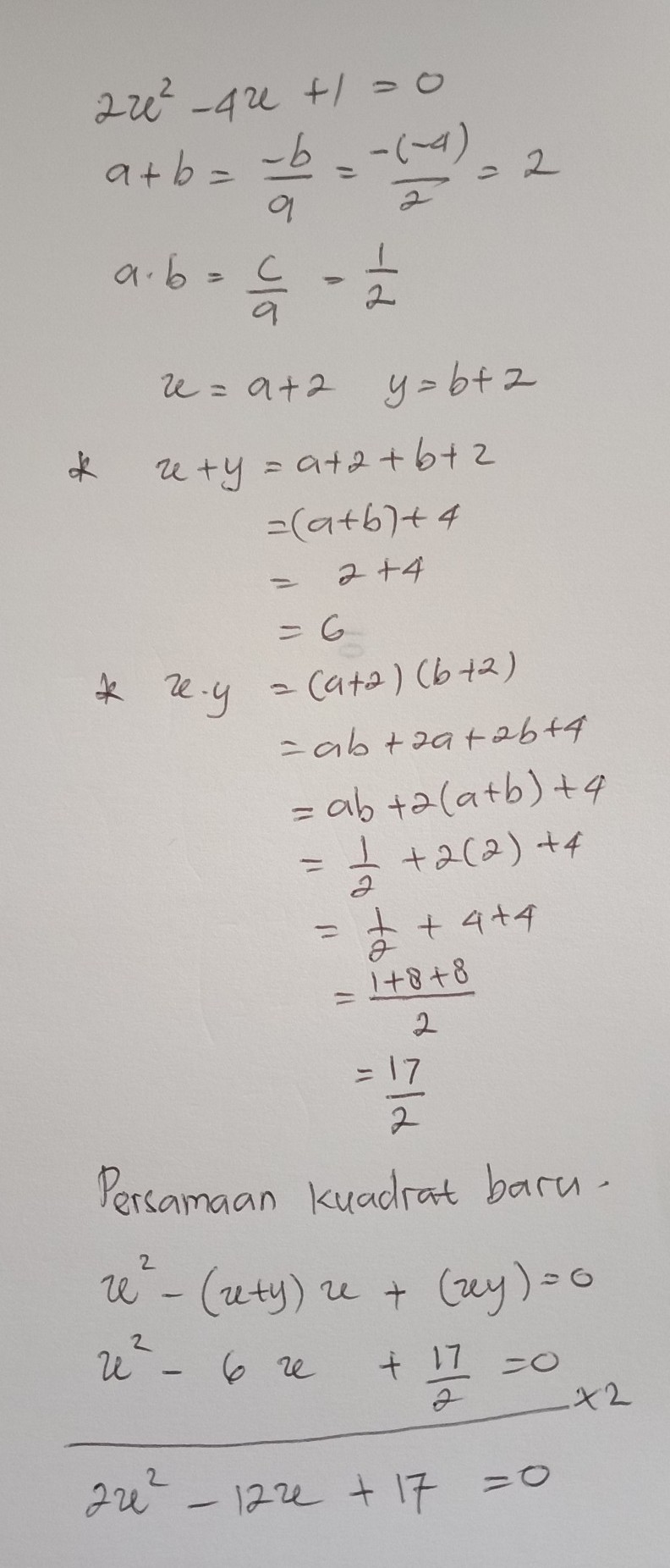 Diketahui Akar Akar Persamaan Kuadrat 2x2 4x 1 0 Adalah M Dan N Tentukan Persamaan Kuadrat Brainly Co Id Persamaan kuadrat adalah sebuah persamaan yang memiliki variabel tertinggi berpangkat dua 2 atau yang biasa disebut kuadrat.