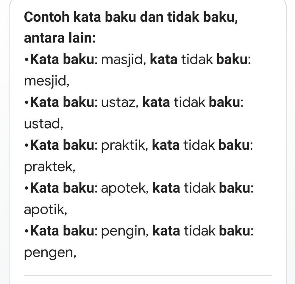 Contoh Kata Baku Dan Tidak Baku Beserta Keterangannya Semua Contoh 