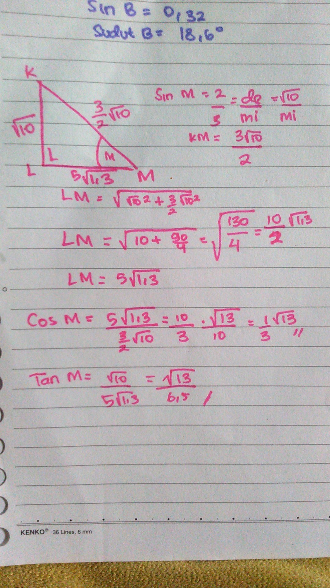 Contoh soal perbandingan trigonometri pada segitiga siku siku brainly. Pada Sebuah Segitiga Klm Dengan Siku Siku Di L Jika Sin M 2 3 Dan Panjang Sisi Kl Akar 10 Cm Brainly Co Id