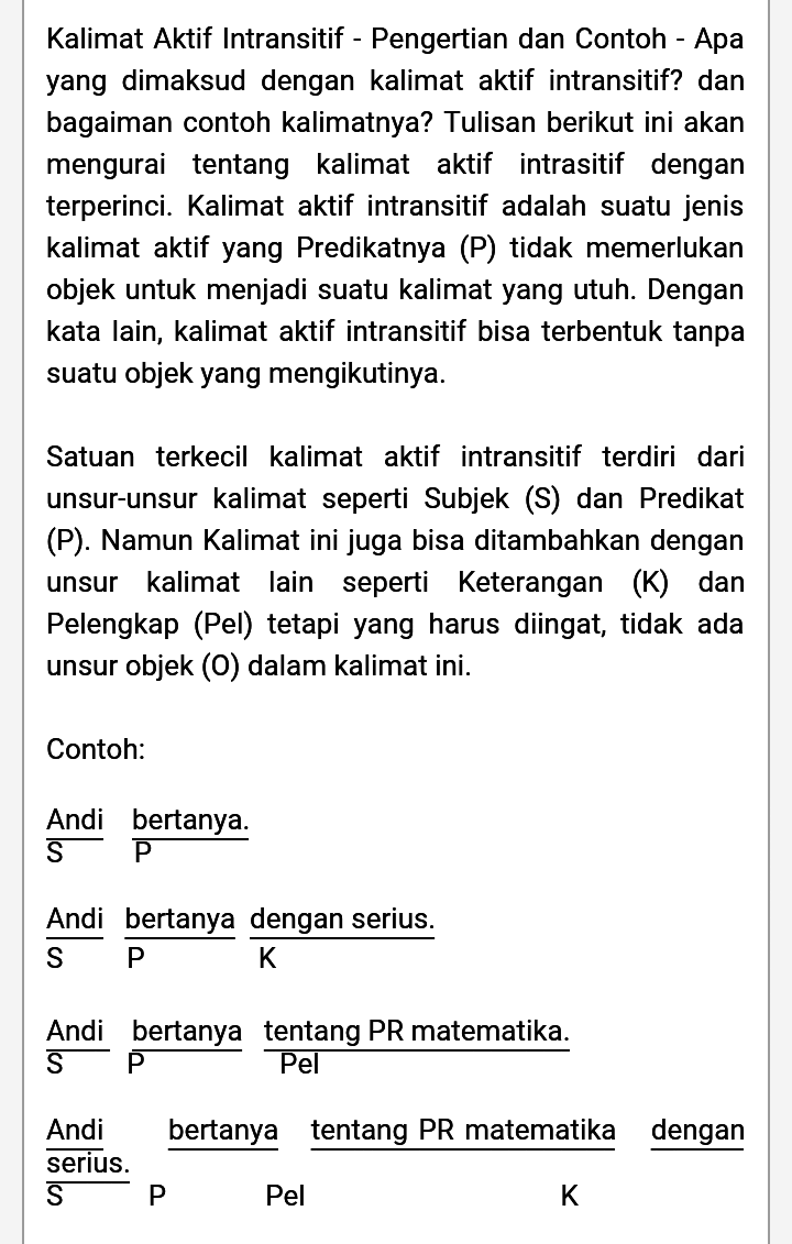 Kata Kerja Intransitif Perbedaan Dengan Transitif Dan Contoh 