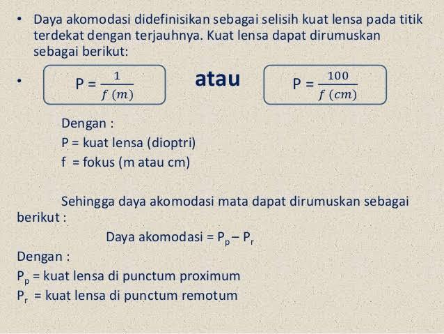 Apa rumus daya akomodasi mata ? - Brainly.co.id