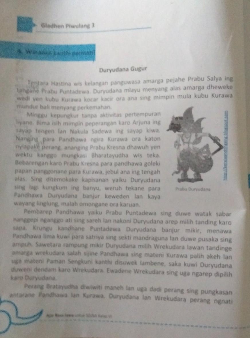 Garwané asma dèwi surtikanthi, putriné prabu salya ratu ing mandaraka. 1 Apa Irah Irahan Wacan Ing Dhuwur Wangsulan 2 Kalebu Ing Kubu Apa Duryudana Iku Wangsulan Brainly Co Id