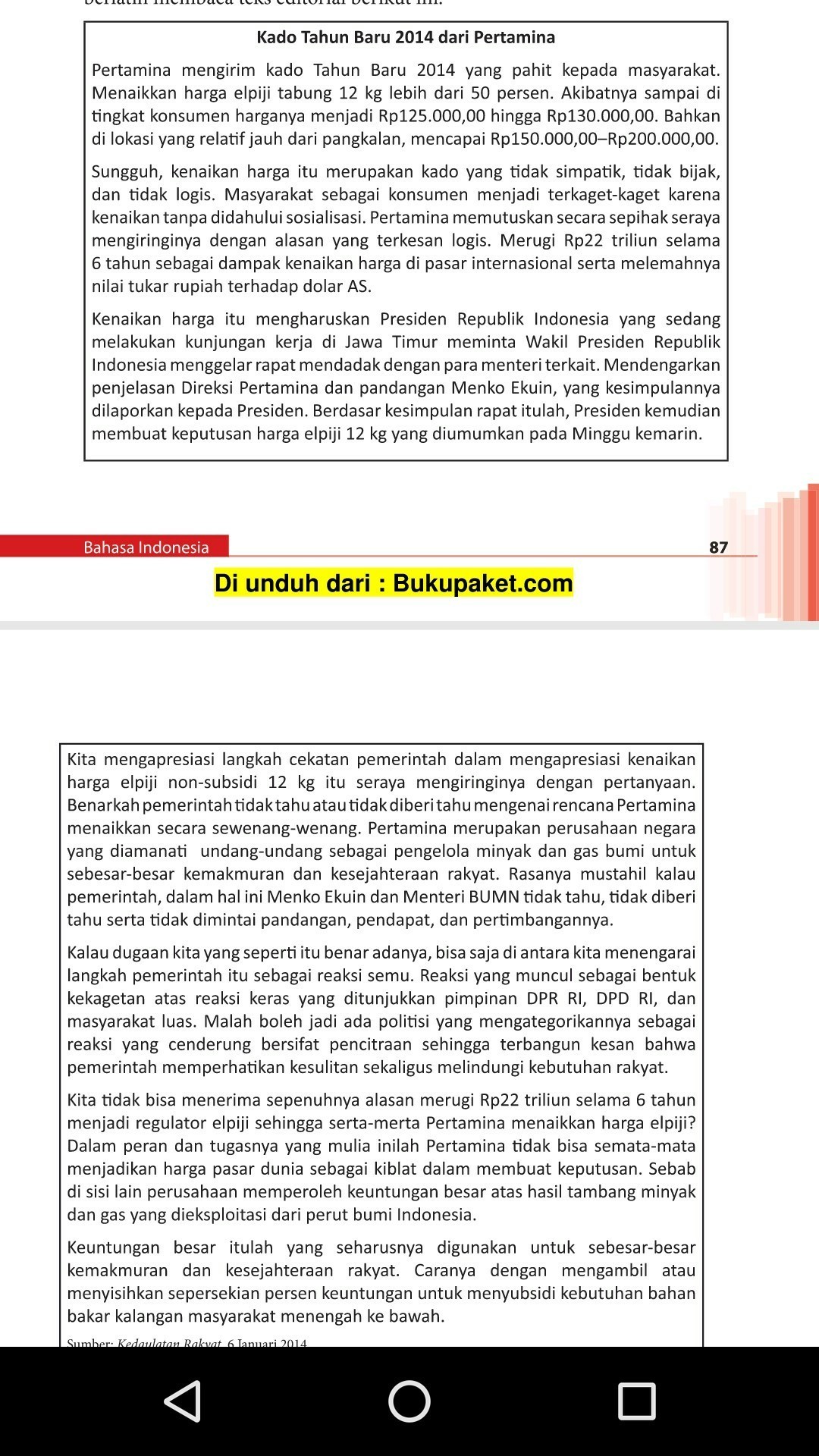 Bacalah penggalan teks editorial berikut ini! Contoh Teks Editorial Kado Tahun Baru 2014 Dari Pertamina Terkait Teks