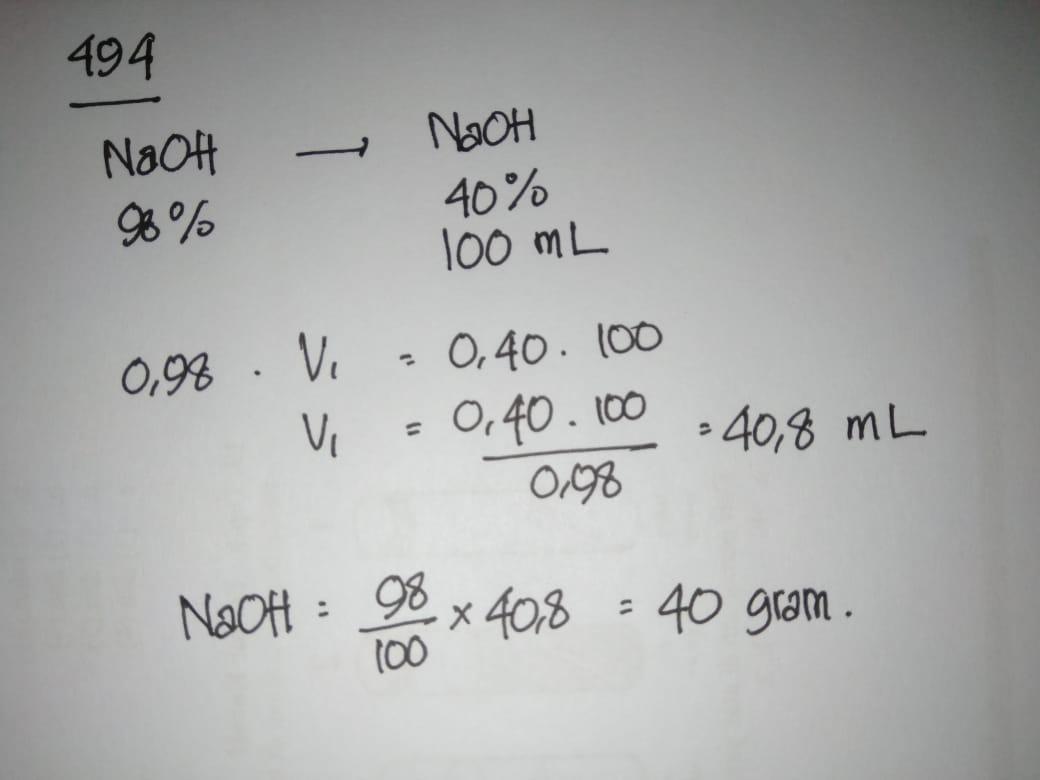 Membuat larutan NaOH 40% sebanyak 100 ml. NaOH berbentuk padat serpihan.Sony mempunyai NaOH 98%, ia - Brainly.co.id