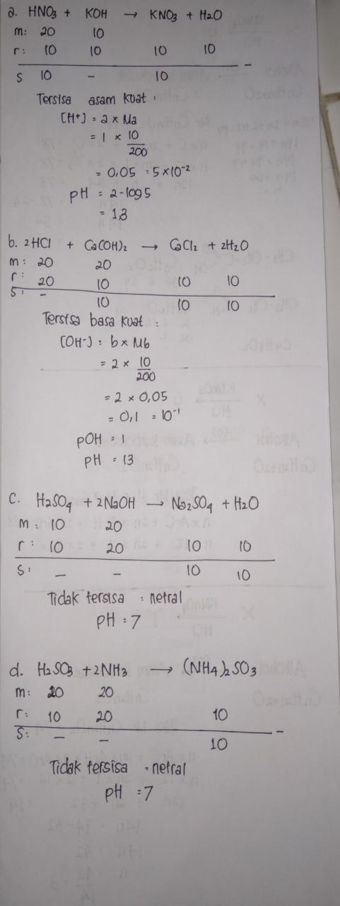 tentukanlah pH larutan dari masing masing reaksi asam basa berikut a,100ml  HNO3(aq)0,2M + 100ml - Brainly.co.id